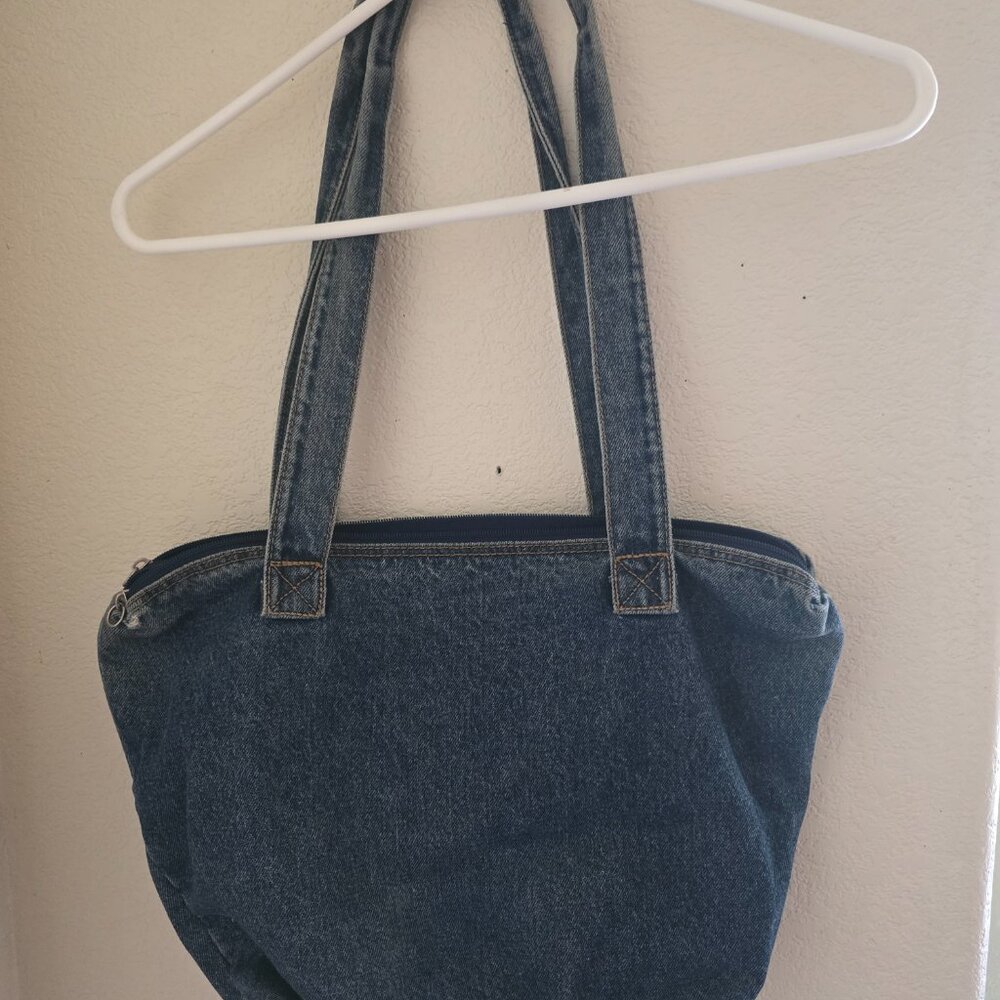 Handmade Upcycled Denim Shoulder Bag with Pockets - Picture 3 of 4
